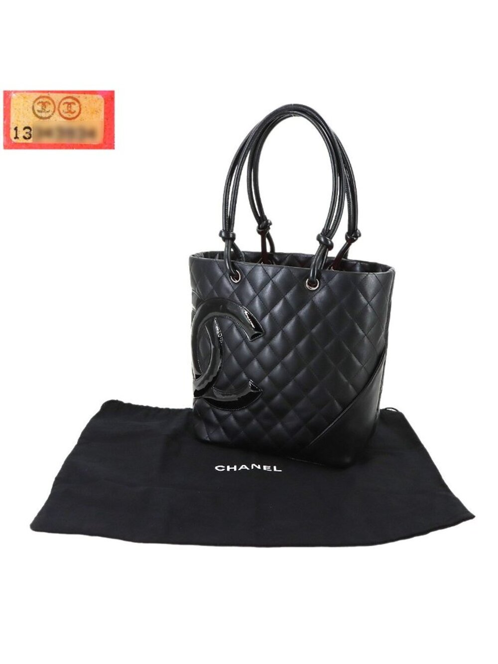 Chanel Cambon Line Tote Calfskin Enamel Black Silver - Picture 2 of 10